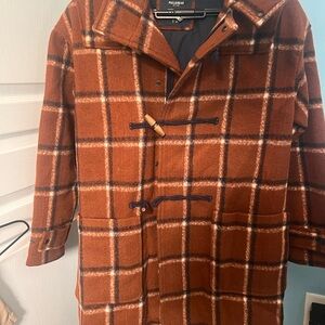 Pull&Bear Rust Brown Plaid Toggle Coat